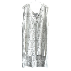 Crochet Vest Knit Tunic Sleeveless White Hi Lo Size Medium